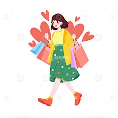 扁平风开心逛街购物消费女性矢量插画高清模板免费下载-趣麦麦图