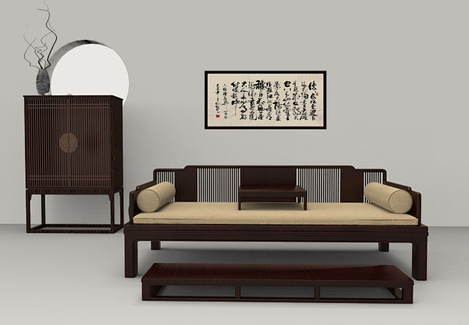 新中式家具/罗汉床/边柜/柜子/源系列作...