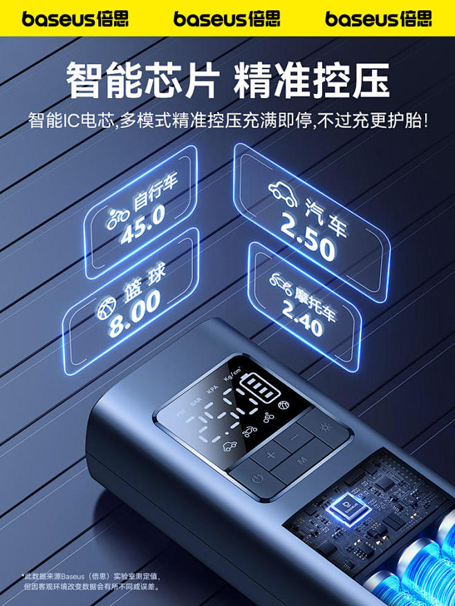 倍思车载充气泵汽车电动打气筒气垫床轮胎摩...