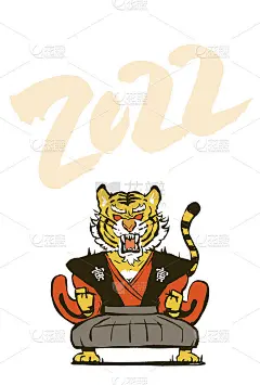 新年贺卡设计与一个滑稽的老虎插图。2022.