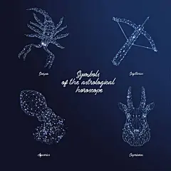 摩羯座、天蝎座、水瓶座和阿切尔。 多边形图解. 图库插图