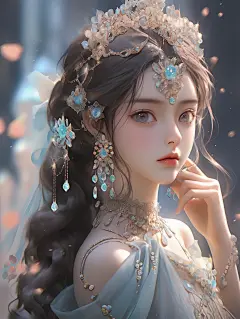 AI古风女孩人物头像插画素材 国风宝石头饰设计 游戏原画角色设定-淘宝网