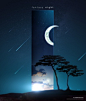 皓月弯月流星夜空创意太空空间合成海报