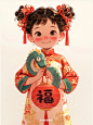 喜庆蛇年插画抱着蛇的小女孩2025蛇年IP - 小红书