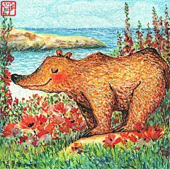 油画棒画儿晴天油画棒插画 蜡笔插画  动物插画 儿童插画 油画棒产品插画