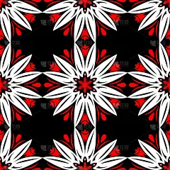 无缝图案与花。黑红白背景