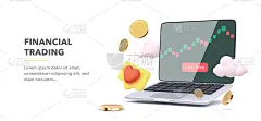 金融交易旗帜在3d现实风格。股票市场上的投资交易。矢量图