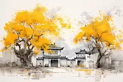 水墨江南水乡插画绘画