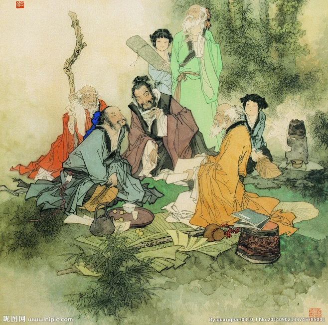 古代老者品茶图-花瓣网