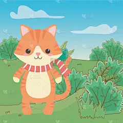 猫,围巾,卡通,式样,可爱的,性格,多样,环境,自然,图像
