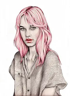 玻璃般的明眸凝视！瑞典艺术家Hanna Muller时尚插画作品，运用逼真写实的手法描绘脸颊上的那一抹绯红