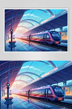 AI数字艺术春运旅客出行高铁站台插画