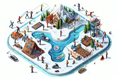 扁平风体育场运动员微缩沙盘插画