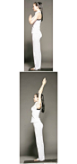 零起步学瑜伽:
【祈祷式】
1、双手胸前合十自然呼吸，保持身体的稳定，心智的清晰，和内在的喜悦。
2、吸气双手向上延伸，双臂加紧耳朵，腰腹部肌肉收紧，大腿，臀部肌肉收紧，膝盖骨向上提，脊柱伸直,感觉身体完全向上延伸，保持五个深长的呼吸。 