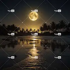 Ai产生的 满月 湖 月亮 满的 黄色 自然 海洋 海 海滩