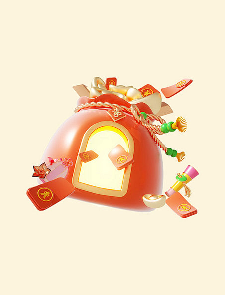 3D立体春节福袋电商红包促销元旦新年
