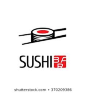 Sushi vector logo, icon, symbol, emblem, sign. Design element for Japanese restaurant, delivery service with sticks holding sushi