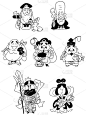单色插图的七个幸运的神
