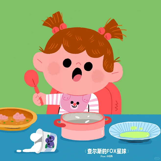 儿童插画45｜吃饱饱-花瓣网