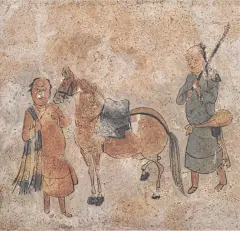 #王陵大墓# 隋代徐敏行墓壁画
墓位于山东嘉祥县杨楼村西南英山脚下，1976年2月发掘，为夫妻合葬墓。墓志显示墓主人叫徐敏行，生于梁武帝大同九年(543)，死于隋文帝开皇四年(584)，曾任职梁、北齐、北周和隋四朝，隋文帝时任晋王杨广部下的驾部侍郎，因称徐侍郎。 ​​​​