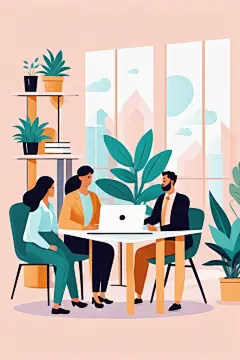 卡通现代扁平风商务办公场景插画