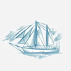 手绘蓝色帆船免抠素材_图宝宝 https://bao16.com 夏日海洋 潜水航海运动 矢量海军元素