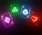 set-four-aces-playing-cards-suits-with-colorful-neon-lights-3d-rendering-illustration