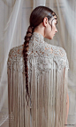 ashi studio fall winter 2019 bridal hanging sleeves high neck heavily embellished bodice elegant grecian column wedding dress sweep train (11) zbv