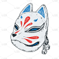Kitsune面具手绘矢量插图。传统的日本魔鬼。纹身打印。手绘插图的t恤打印，织物和其他用途。