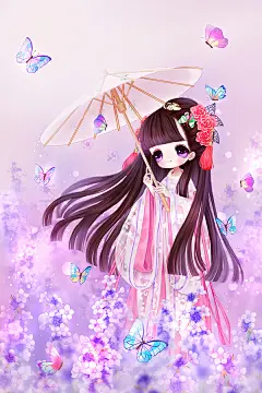 古装少女和薰衣草山野弥漫...-羽画雨_古装,女孩_涂鸦王国插画