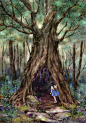 神秘的大门，是否有一个未知的世界呢？ ~ 来自韩国插画家Aeppol 的「森林女孩日记」系列插画。