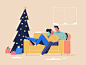 Couch Time snow relax male female presents living room couch christmas illustration