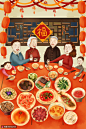年夜饭团圆饭除夕中国传统新年插画 节日节气 春节
