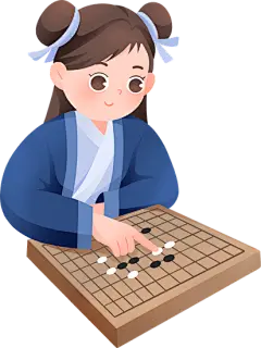儿童手绘风国风教育插画-下围棋女孩