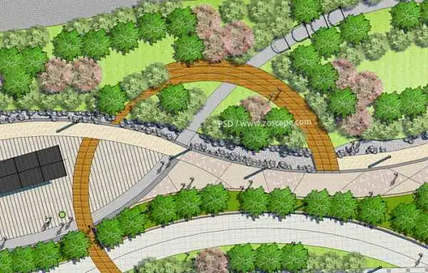 城市滨江公园-滨水小游园景观PSD彩色平面图-花瓣网