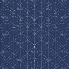 日式sashiko系列。装饰无缝壁纸和谐地结合了两种风格的复古和现代蓝色。矢量说明