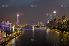 中国广东省广州市珠江梁堰夜景