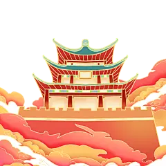 国庆10月1日国潮风凉亭建筑国庆