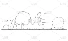 人或人在自然界的道路上奔跑，矢量卡通简笔人物插图