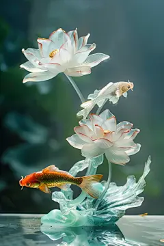 古法鲤鱼莲花琉璃艺术品