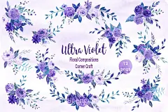 水彩紫罗兰花卉设计素材 Watercolor-Ultra-Violet-Collection #2225261-设计元素-@美工云(meigongyun.com)