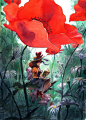 Yannick Corboz. Reading under the sheltering poppies. TG: