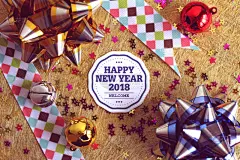 2018,新年前夕,多色的,贺卡,新的,水平画幅,无人,标签,马来西亚,纸