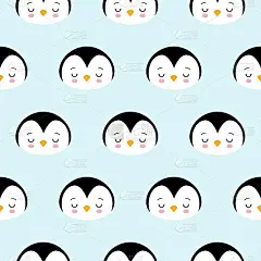 Seamless Pattern of Cute Cartoon Penguin Design on