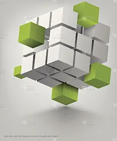 计算机图像的立方体大部分是白色和一些绿色