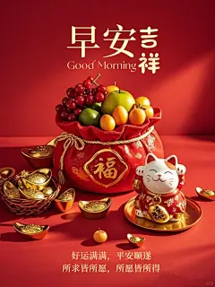 早安海报|早安日签文案|福气满满|朋友圈 - 小红书