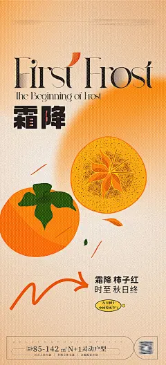 海报 二十四节气 霜降  柿子 秋意 创意
