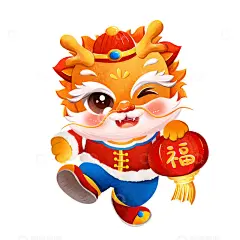 春节龙年形象手提灯笼福字手绘国潮插画元素高清模板免费下载-趣麦麦图