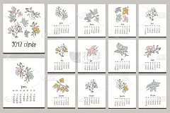 花卉getle日历。手绘涂鸦元素