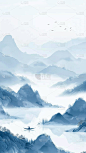 中国风通用青蓝色古风山水背景场景图片素材